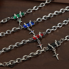 Silver-Tone Cubic Zirconia Cross Charm Bracelet