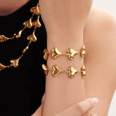 18K Gold-Plated Hollow Heart Link Necklace & Bracelet
