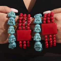 Carved Natural Stone Beaded Bracelet