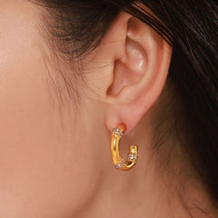 18K Gold-Plated Cubic Zirconia C-Hoop Earrings