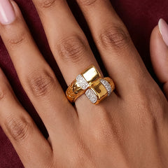 18K Gold-Plated Cubic Zirconia Crossover Ring