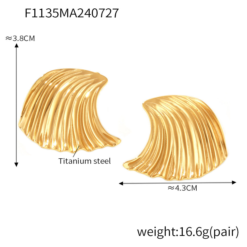 18K Gold-Plated Ribbed Shell Stud Earrings