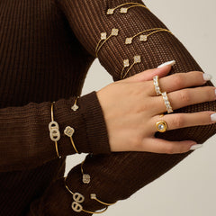 18K Gold-Plated Sparkling Flower Open Cuff Designs