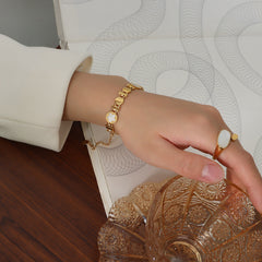 18K Gold-Plated White Shell Geometric Bracelet