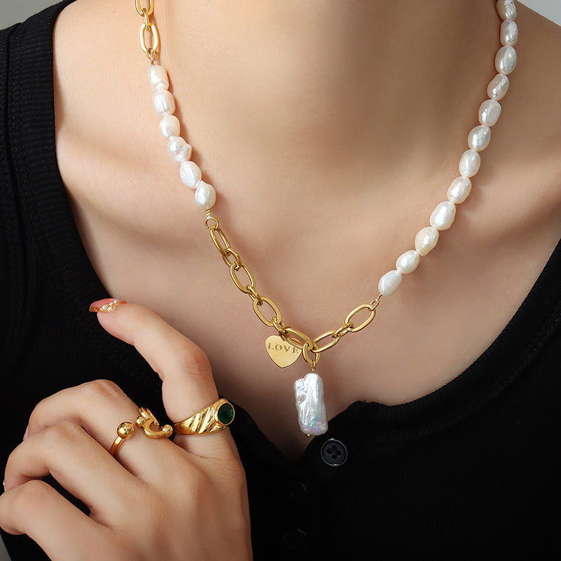 18K Gold-Plated Freshwater Pearl Heart Necklace