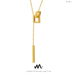 Geometric Bar & Open-Square Lariat Necklace