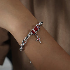 Silver-Tone Cubic Zirconia Cross Charm Bracelet