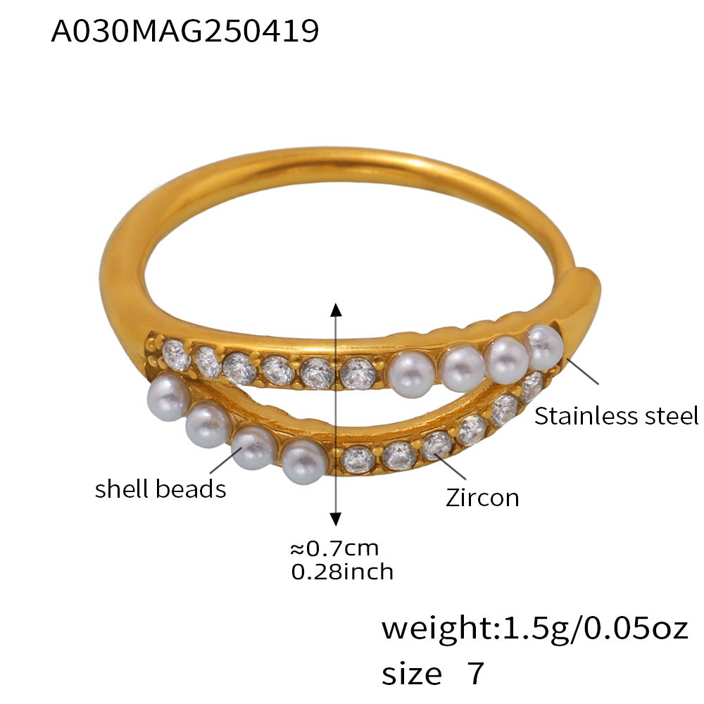 Pearl-Look Double Curve Sparkling Ring