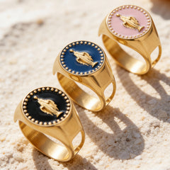 18K Gold-Plated Enamel Portrait Ring