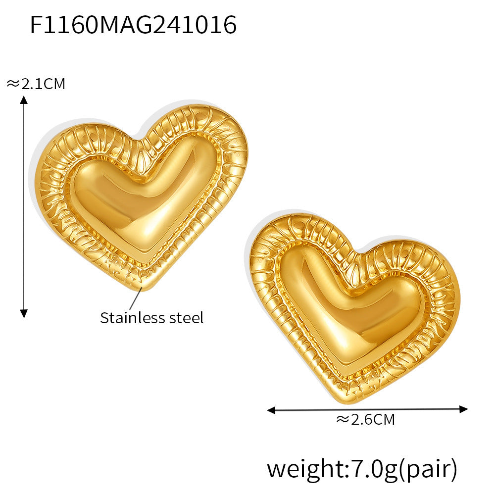 Textured Heart Stainless Steel Stud Earrings