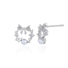 Daphne Vintage-Inspired Pearl Pavé Bow Stud Earrings