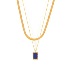 18K Gold-Plated Lapis Lazuli Pendant and Layering Chain
