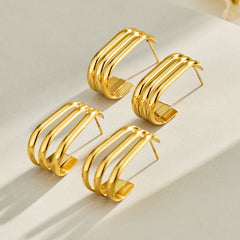 18K Gold-Plated Triple-Line Hoop Earrings