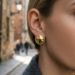 18K Gold-Plated Hammered Disc Stud Earrings