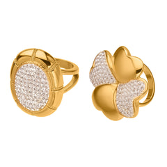 18K Gold-Plated Clover or Oval Stone-Set Ring