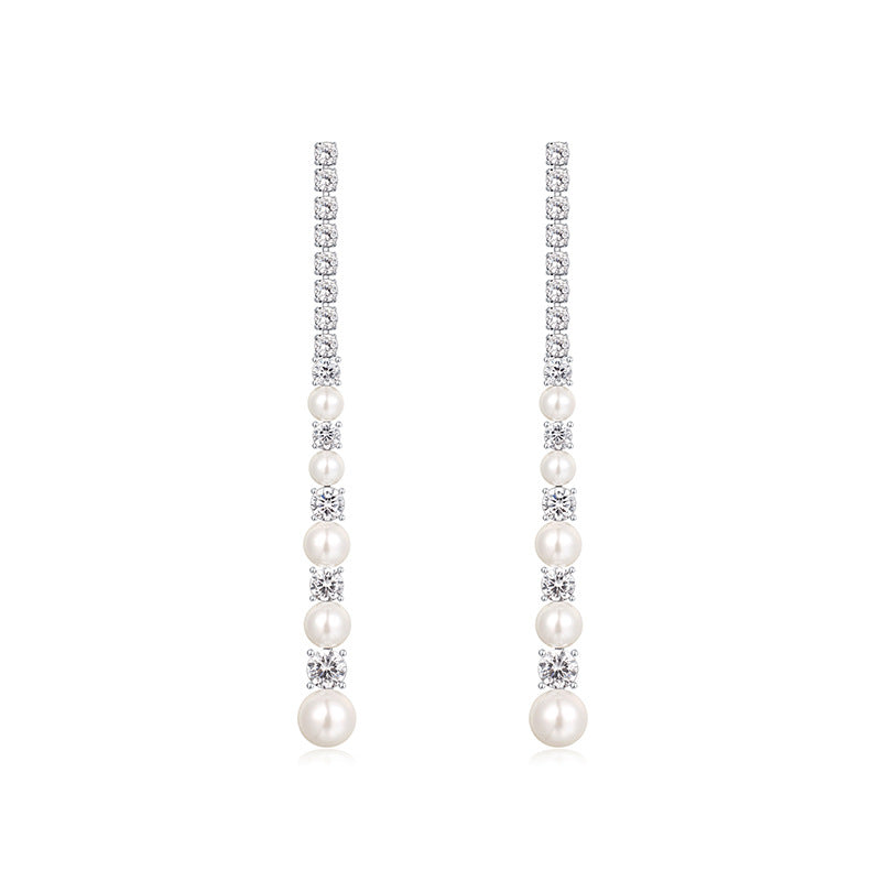 Nicolette Pearl Pavé Tassel Drop Earrings