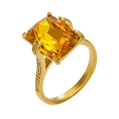 18K Gold-Plated Yellow Glass Statement Ring