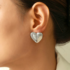 Sculptural Heart Stone-Accent Stud Earrings