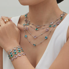 Faceted Round Glass Stone Necklace, Bracelet & Earrings