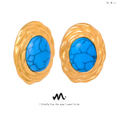 Gold-Tone Blue Stone Oval Stud Earrings