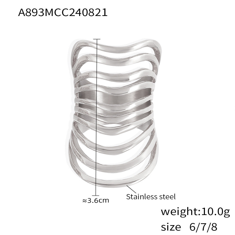 Open Multi-Row Stainless Steel Statement Ring