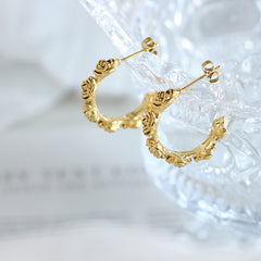 Rose-Textured Stainless Steel Hoop Earrings