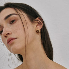 Camille Tiger-Eye Oval Stud Earrings