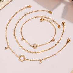 Flower & Cubic Zirconia Charm Anklets