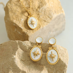 Starburst Oval Pendant Necklace and Earrings