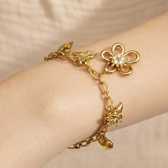 Cubic Zirconia Floral Charm Necklace and Bracelet