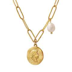 Freshwater Pearl & Portrait Coin Necklace