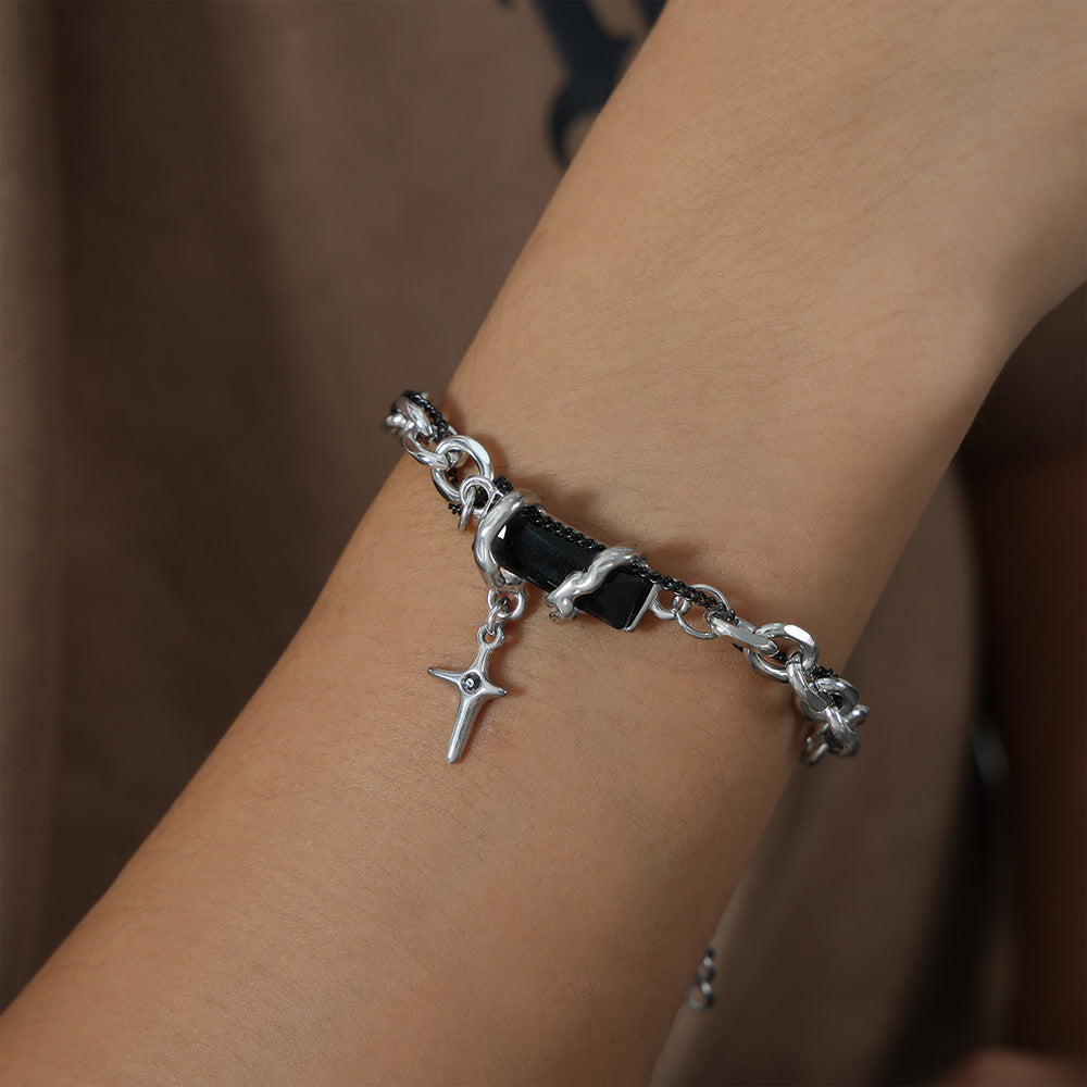 Silver-Tone Cubic Zirconia Cross Charm Bracelet