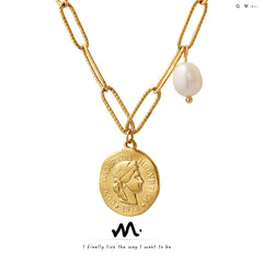 Freshwater Pearl & Portrait Coin Necklace