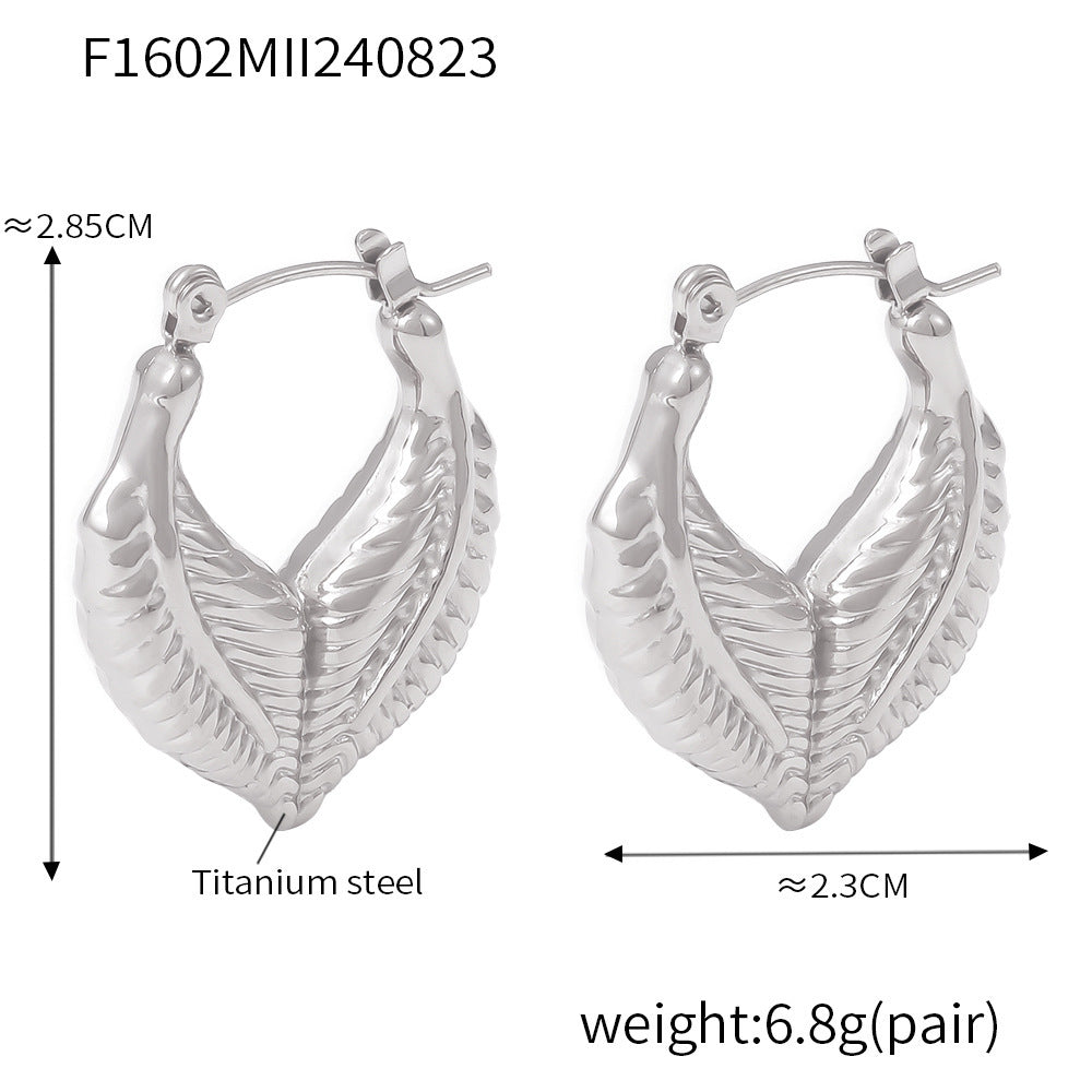 18K Gold-Plated Textured Leaf Hoop Earrings