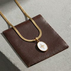 18K Gold-Plated Starburst Enamel Herringbone Necklace