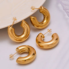 18K Gold-Plated Smooth Hollow C-Hoop Earrings
