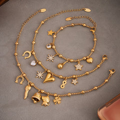 Heart, Starburst & Bell Charm Chain Bracelets