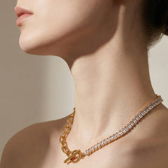Cubic Zirconia Mixed-Link Toggle Necklace & Bracelet