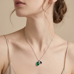 Green & Black Agate Necklace & Asymmetric Stud Earrings