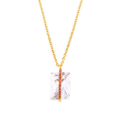 18K Gold-Plated Rectangular Cubic Zirconia Pendant Necklace