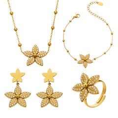 Flower Cubic Zirconia Necklace, Bracelet, Earrings & Ring