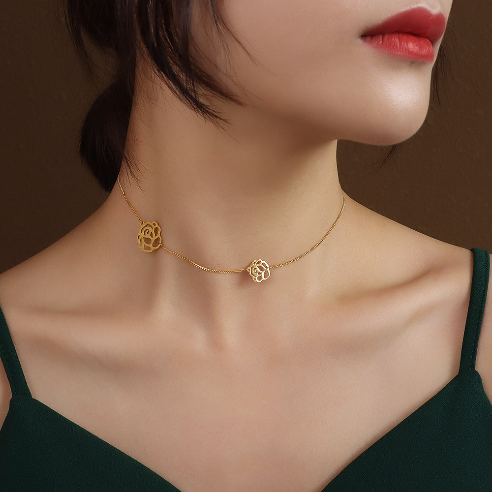 18K Gold-Plated Rose Motif Collar Necklace