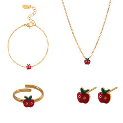 Red Apple Enamel Necklace, Bracelet, Ring & Earrings
