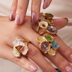 Color Enamel Sculptural Leaf Ring Designs