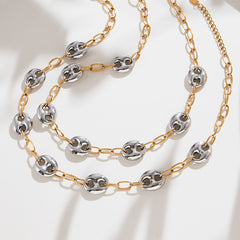 18K Gold-Plated Two-Tone Oval Bar Necklace