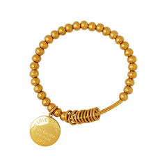 Gold-Tone Beaded Disc Charm Stretch Bracelet