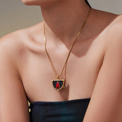 18K Gold-Plated Enamel Fan Pendant Necklace