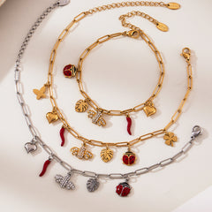 Bee and Enamel Charm Necklace, Bracelet or Anklet