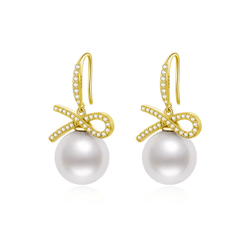 Daphne Vintage-Inspired Pearl Pavé Bow Stud Earrings No. 041787