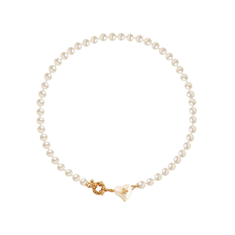 Camille Vintage-Inspired Pearl Heart Choker Necklace